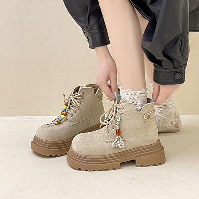 Ретро дизайн ботинки Мартин на толстой подошве женские осенне-зимние британский стиль для маленького роста британский стиль короткие ботинки модные ботинки