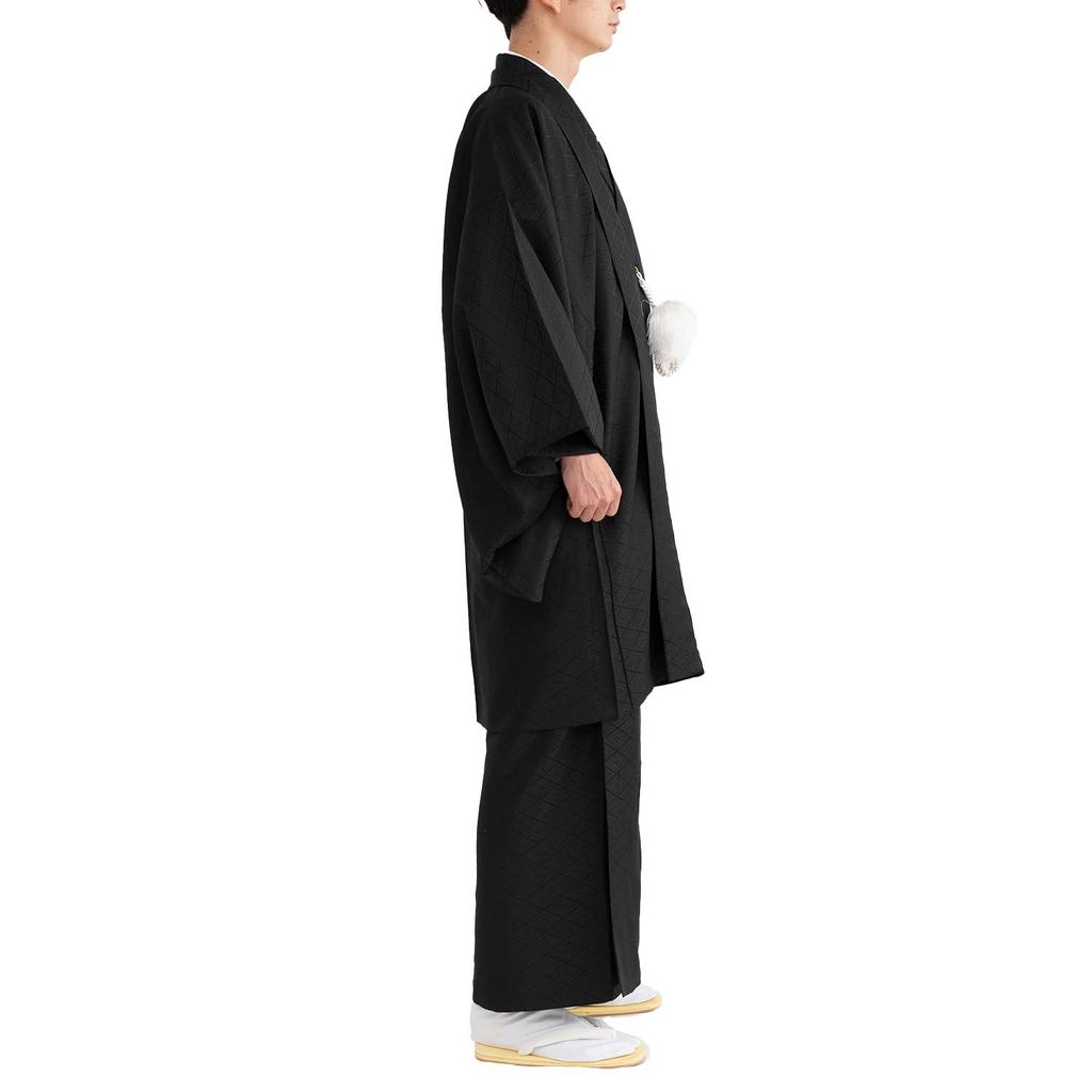 Комплект кимоно, который можно стирать [KYOETSU] Комплект, кимоно, 2 предмета (Длинное кимоно, хаори), Мужской (LL, Черный)