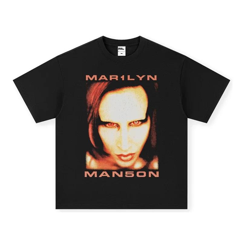 Marilyn Unisexson Printed Short Sleeve Tshirt Male Rock Band Unisexs And Wounisexs Top Summer Loose And Comfortable Black