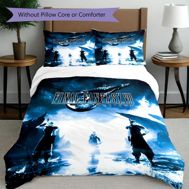 3pcs Duvet Cover Set (1*Duvet Cover + 2*Pillowcase, Without Core), Final Fantasy Print Bedding Set, Bedroom Decor, All‑Season, Birthday Gift