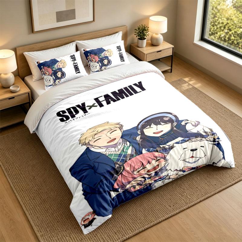 3Pcs Bedding SetSpy × Family Soft Bed Sheet and Two Pillowcases Home Bedroom Decor