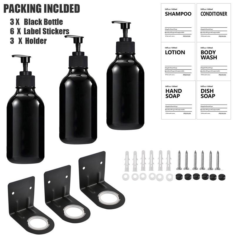 500 мл глянцевый черный дозатор мыла для настенного крепления бутылки мыла для душа с этикетками дозаторы для геля для душа для ванной комнаты кухонной раковины