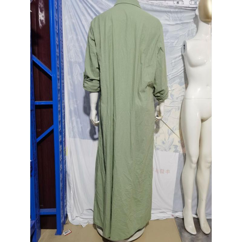 Plus Size Spring and Autumn Women's Dress Solid Colour Standing Collar Long Sleeve Temperament Elegant Simple Loose Fashion Long Cotton Linen Dresses