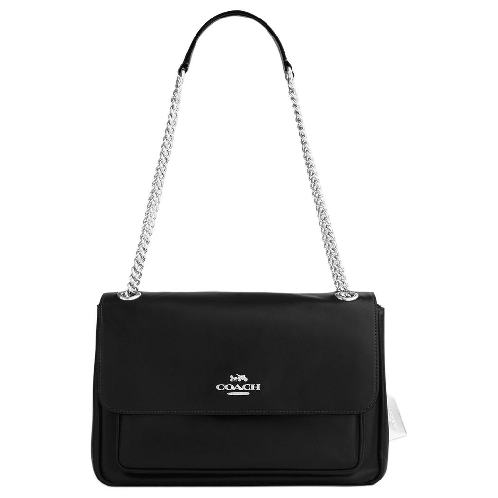 Coach Элоди 29 Серебряный Логотип Кожаная Сумка на Плечо Crossbody Большая Женская Сумка Черная CCF09-SVBK