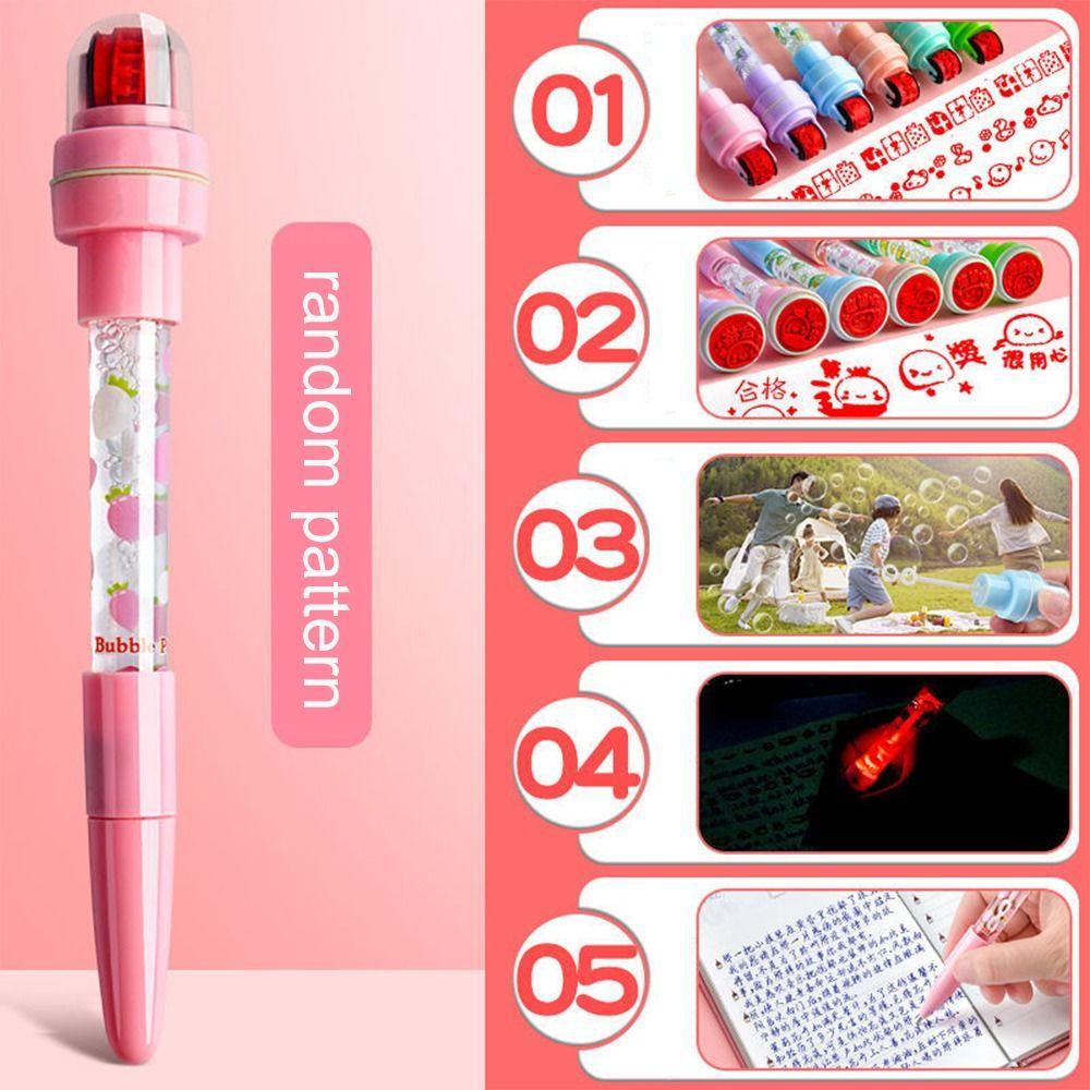 Ручка-барботер Fidget со штампом и световым пузырем Ручка-роллер для выдувания пузырей Креативная печать Ручка-штамп для школы