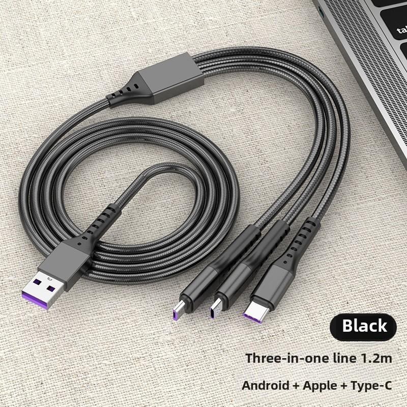 3 в 1 кабель для быстрой зарядки 5A плетеный USB-кабель с разъемом Lightning Type-C Micro USB совместимый с телефонами iPhone Android универсальный зарядный шнур 1,2 м