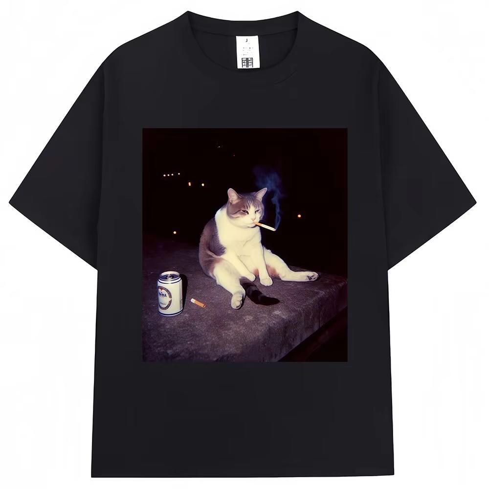 Funny Cat Smoking Meme Graphic TShirts Unisex Unisex Creativity Popular Cat Lover T Shirt Cool Oversized Cotton Vintage Tee Shirts