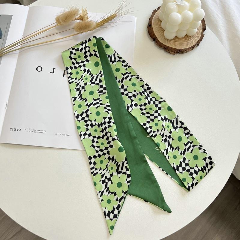 Свежие зеленые шарфы, повязки для волос, модные ленты для девочек, резинки для волос, длинные шейные платки, сумки и белые аксессуары для волос