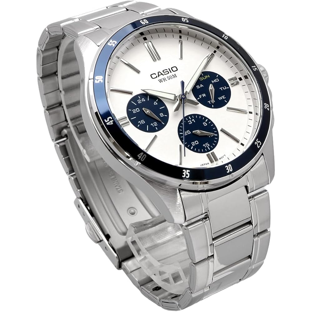 Мужские кварцевые часы Casio Standard MTP-1374D-7A2V с 24-часовым циферблатом, серебристый корпус из нержавеющей стали, белый циферблат