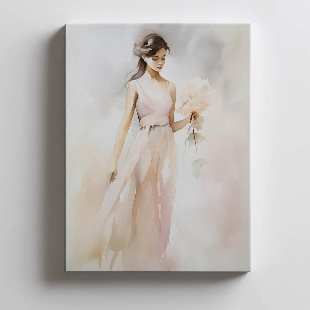 Piękna Kobieta Z Kwiatami Piękna Kobieta Z Kwiatami, 30X40 Cm, Rama Drewniana Ciemny Brąz, Papier Matowy 230 Gsm