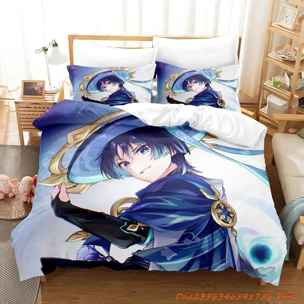 Sale Game Genshin Impact Scaramouche Bedding Collection Cartoon Anime ThreePiece Set Adult Kid Bedroom Duvetcover Collections 3D Kawaii