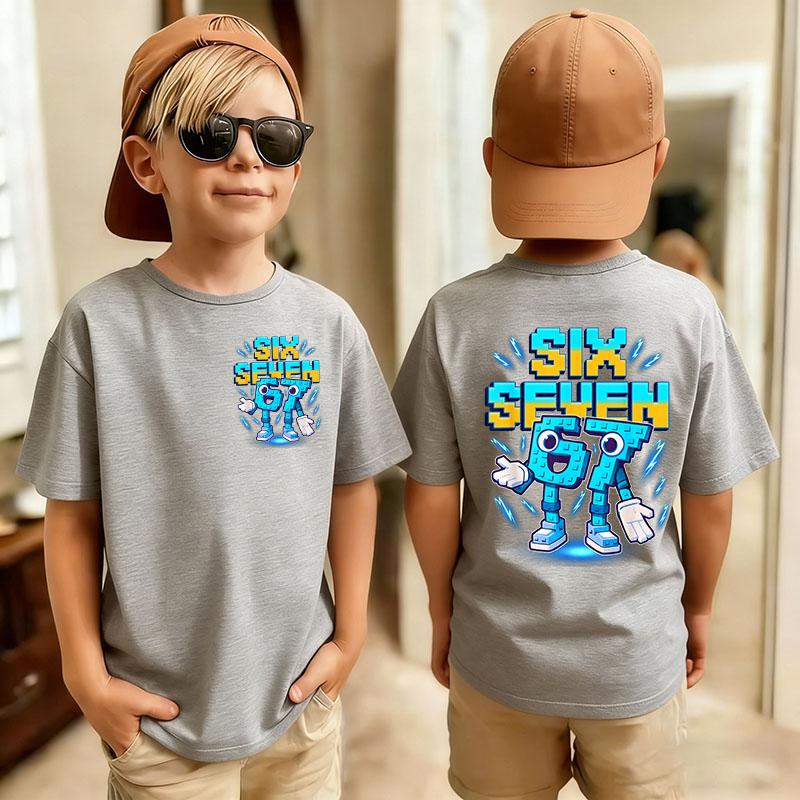 Six Seven Italian Brainrot 67 Number Graphic Cartoon Print TShirt BoyGirl Summer Short Sleeved Kids Casual Tshirt Top