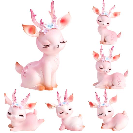 Раскрашенная вручную фигурка оленя, мультяшная смола, интересная 3D скульптура розового оленя для двора
