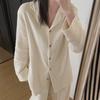 Мягкая белая пижама в корейском стиле для женщин - имитация хлопка, однотонный цвет, кардиган с длинными рукавами, большой размер - весна/осень