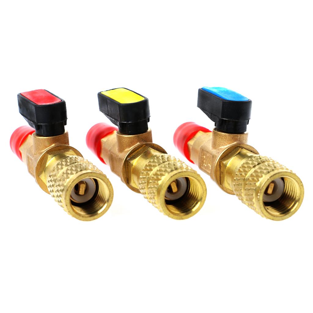 R22 Refrigerant Valve 1/4" Male To 1/4" Female AC Charging Hoses Straight Ball Valves for Refrigeration Manifold Gauges