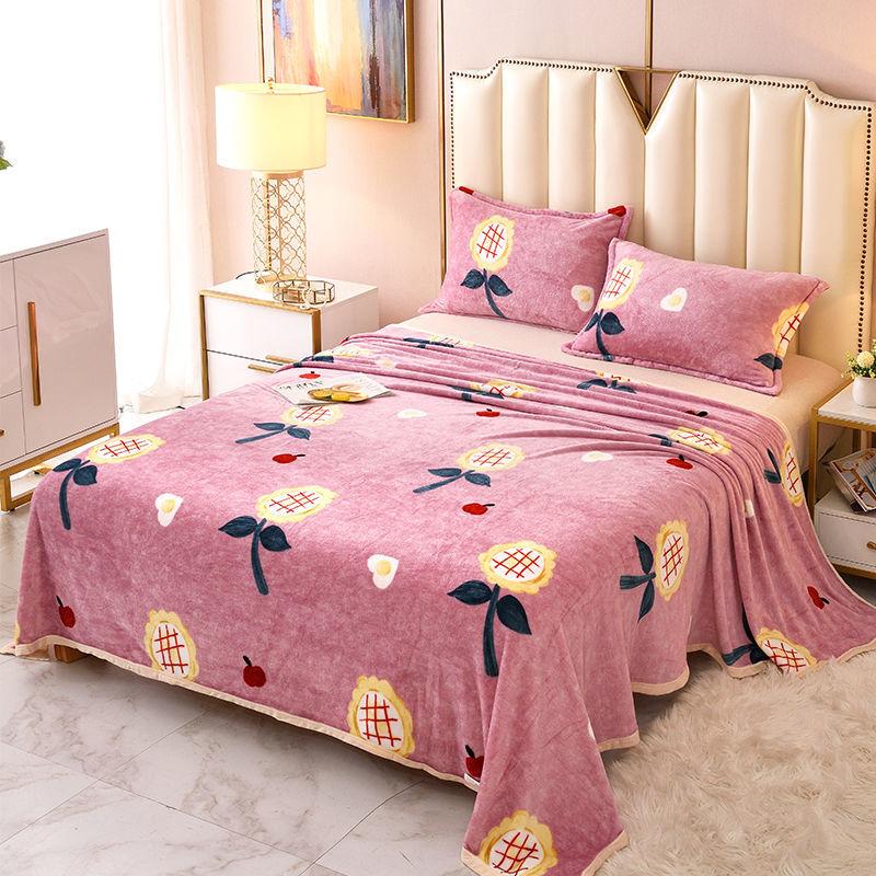 1.5/1.8/2m Bed Flannel Bed Sheet Single Double Coral Pile Blanket Double Sided Plush Bed Sheet Twin Queen King Size
