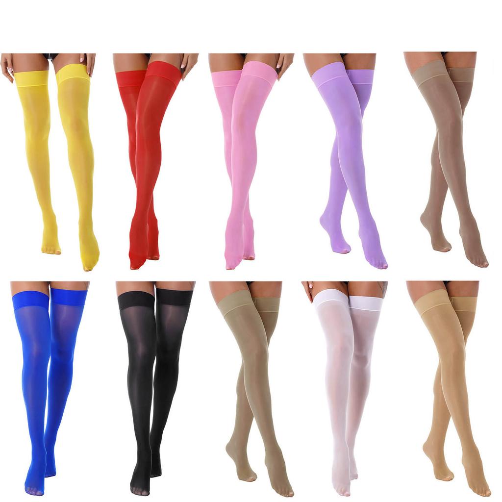 High Stockings Womens Glossy Thin Shiny Solid Color Elastic Sheer Thigh High Socks