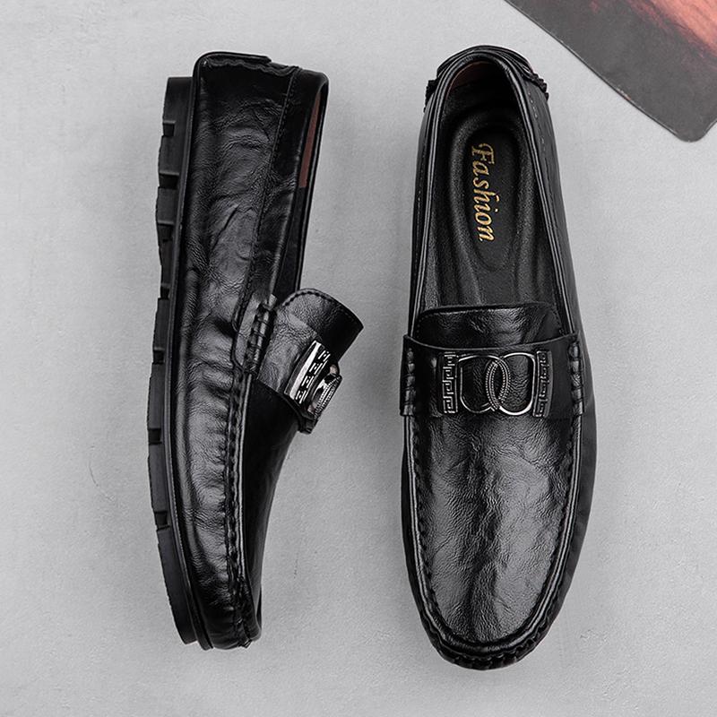 Fashion Genuine Leather Mens Loafers Simple Slip-On Casual Shoes Lightweight Driving Shoes Versatile Moccasins Fashion Man Walking Shoes