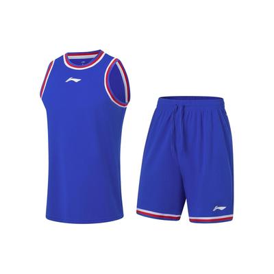 Баскетбольный комплект Li Ning Sports с логотипом и принтом в виде влагоотводящего баскетбольного комплекта для соревнований, мужская спортивная одежда, кристально-голубой AATT001-11
