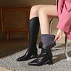 Plus Size New Women Boots Zipper Thick High Heels Simple Autumn Winter Boots Knee High Botas