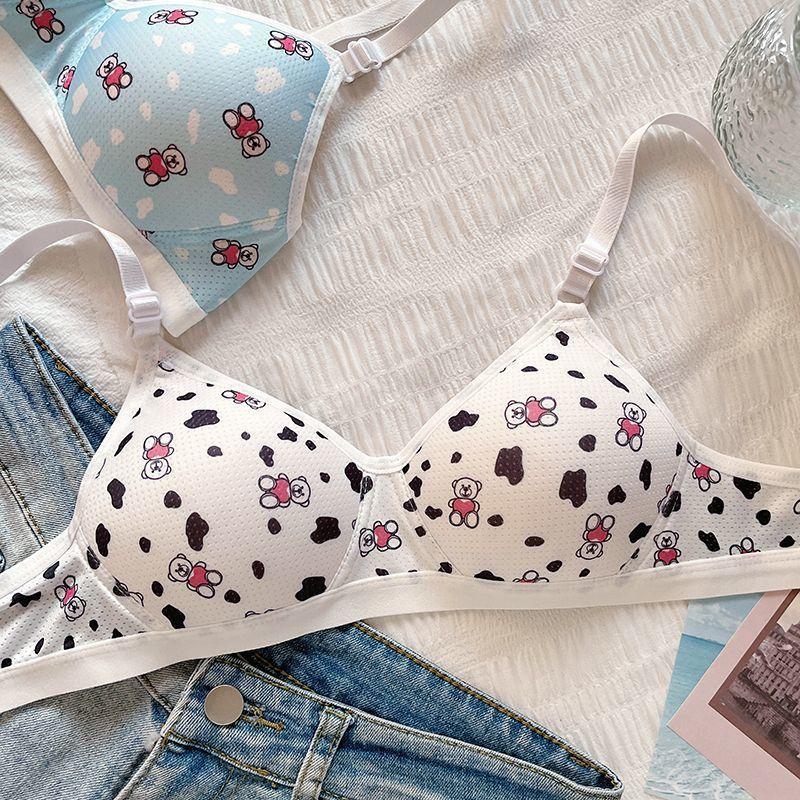 Cute Girls Bras Printed Wireless Push Up Bras Simple Underwear For Girls
