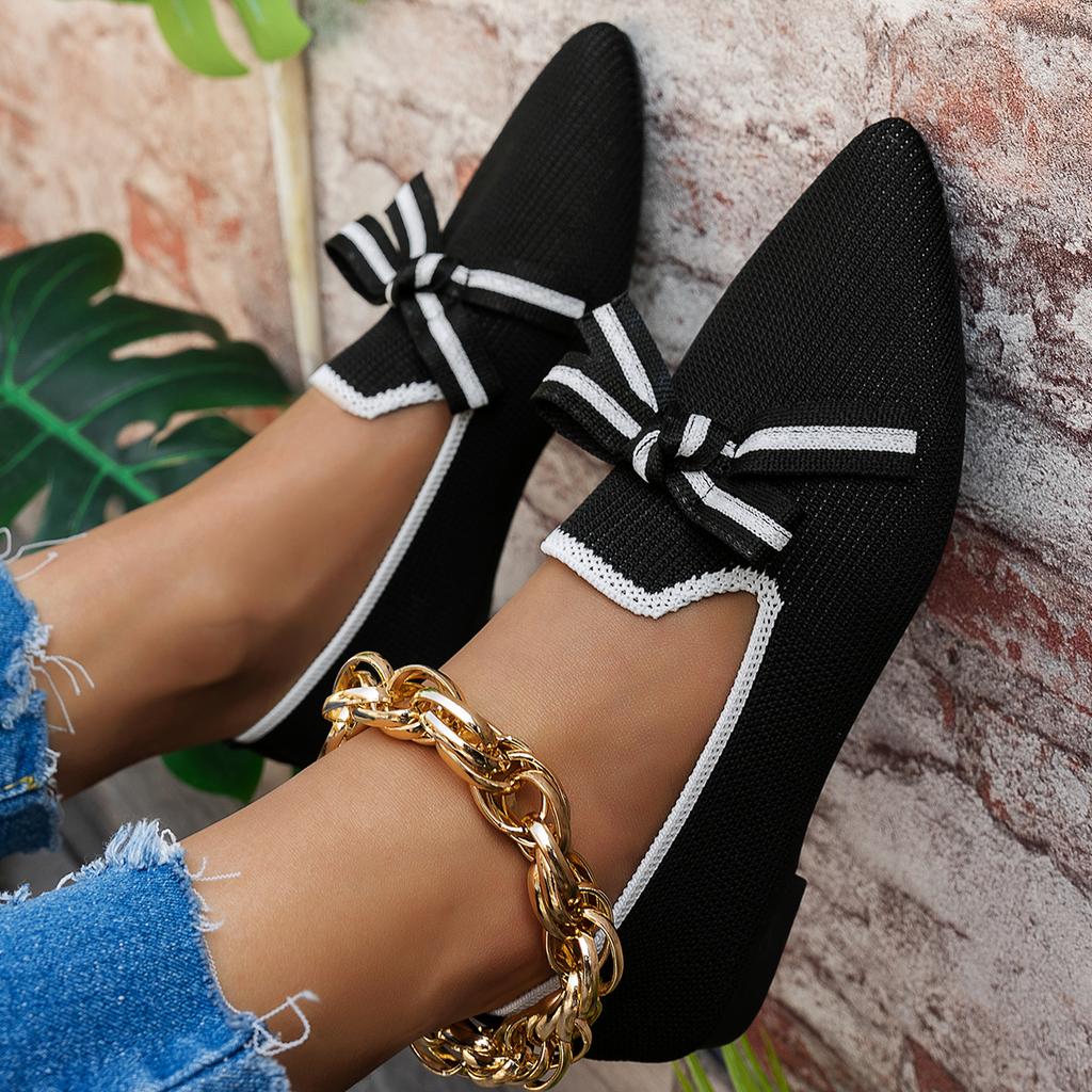 New Women Flats Shoe Knitted Slip Breathable Comfortable Solid Color Shoes Casual Pointed Toe Walking Loafers Sneakers