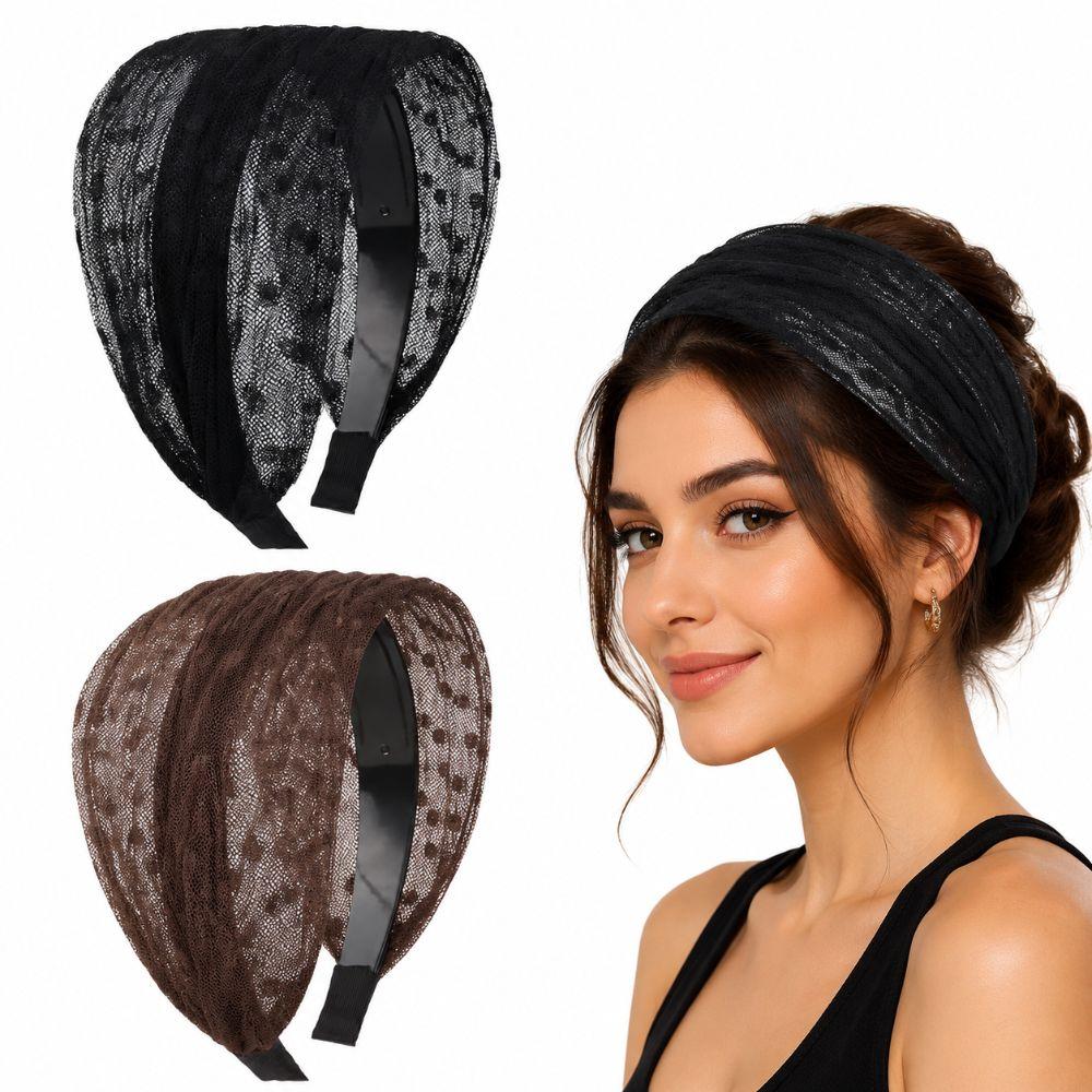 Elastic Wide Side Hair Hoop Hollow Women Lace Hairbands for Wash Face Use