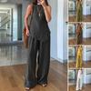 Women's Irregular Hem 2 Piece Outfit Sleeveless Crew Neck Top Wide Leg Pants Lounge Set Summer Casual Tracksuit