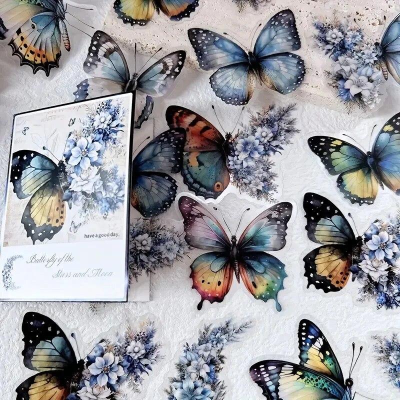30pcs/Pack Vintage Butterfly PET Stickers DIY Decorative Junk Journal Stickers For Scrapbook Label Diary Album Planner
