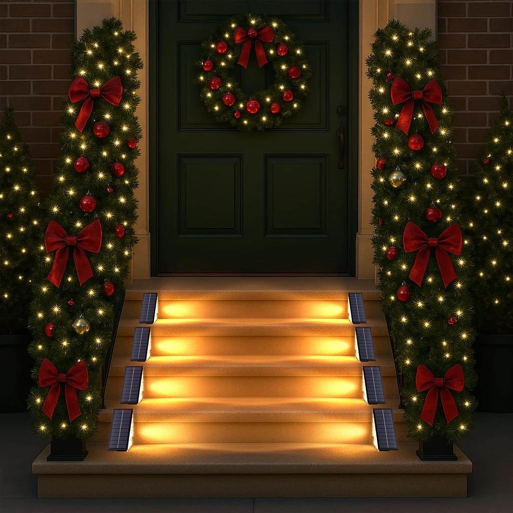 Светодиодные светильники для ступеней лестницы для улицы IP65, солнечные, для террасы, автоматические, простые в использовании, ночные и теплые, набор из 6 штук, на солнечной батарее, водонепроницаемые, светильники, зарядка,