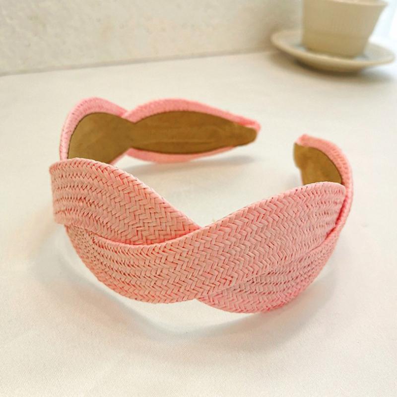 1pc Woven Natural Grass Braided Headband with Wide Plain Band for Casual Vacation .