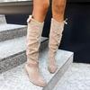 Autumn Winter New Women Long Boots Low Heel Side Zipper 40-43 Suede High Barrel Boots Large Size Platform Shoes Women