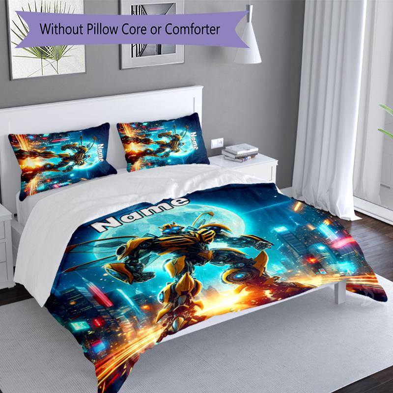 3pcs Custom Name Bumblebee Set,Includes 1 Duvet Cover and 2 Pillowcases,All-season Bedroom Decor