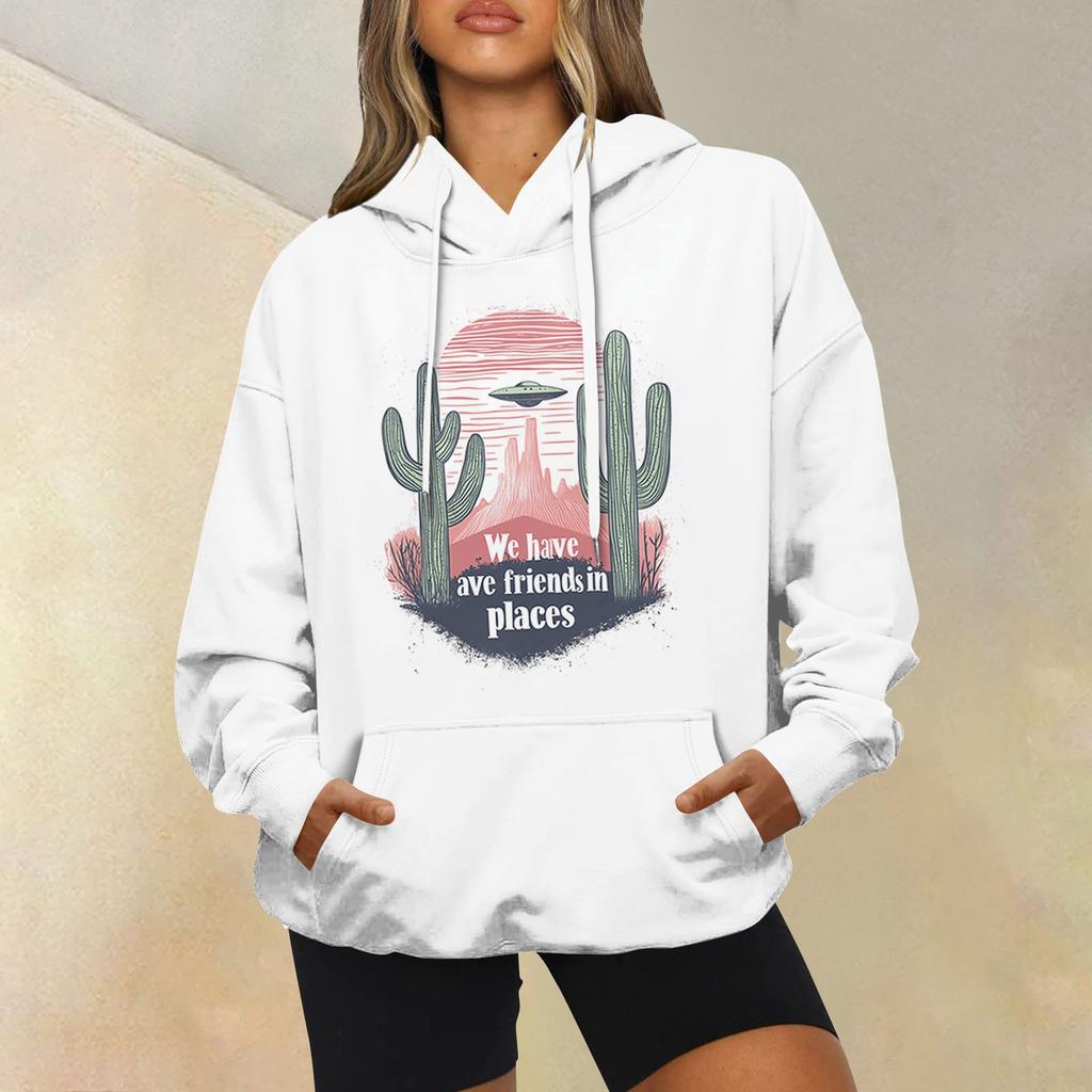 Women's Fashion Casual Long Sleeve Hooded Printed Sweatshirt