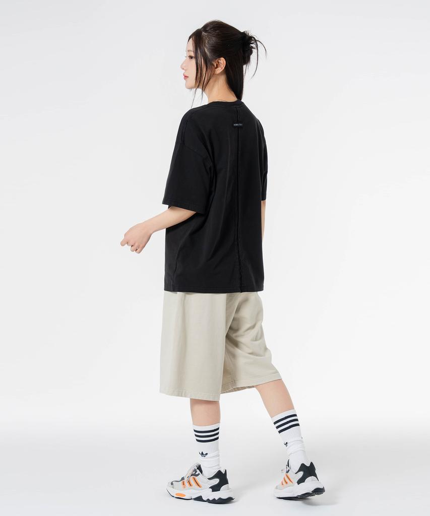 MOZMOZ Back Slit Oversized Pigment Short Sleeve T-Shirt Black