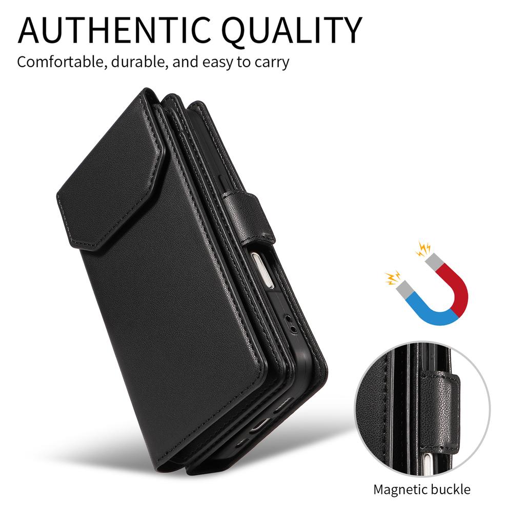 For Samsung Galaxy S25 FE Case with Multi-Card Holder and Strap PU Leather Phone Cover Stand