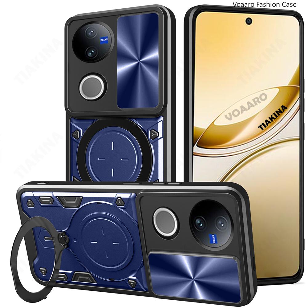 Slide Lens Push Window Armor Funda for Vivo V50 5G Global Case for Vivo V50 5G Global Case Magnetic Ring Stand Holder Cover