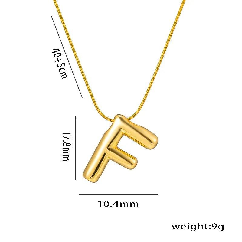 Stainless Steel Gold Color Chunky Alphabet Balloon Bubble Initial Letter Pendant Necklace for Women Charm Necklace Jewelry Gift