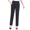 Women Summer Pants Elastic Waistband High Waist Casual Trousers Solid Color Pockets Design Straight Leg Thin Pants Mid-aged Leisure Pants