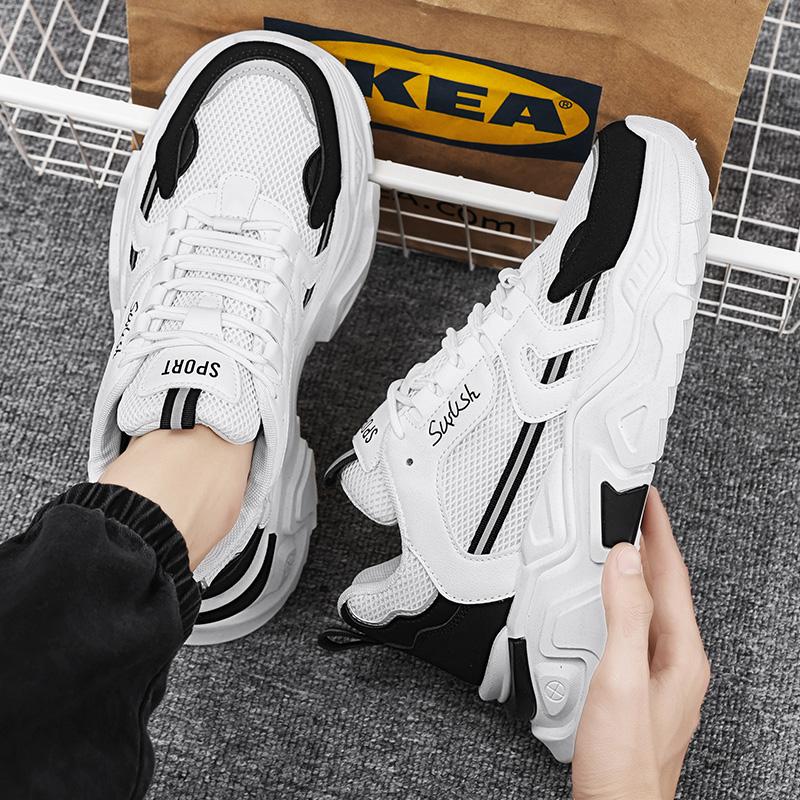 Men's Thick Soled Casual Mesh Panel Shoes Summer Breathable Soft Soled Running Shoes Outdoor Fashion Sports Shoes Male Sneakers