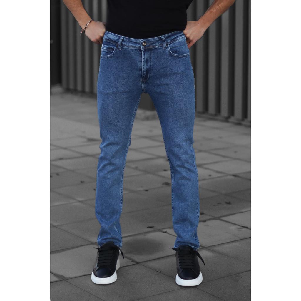 Мужские синие зауженные джинсы
