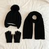 3Pcs/Set Kids Hat Scarf Glove Set Plush Ball Decor Twist Texture Knitting Hat Long Scarf Winter Gloves Set Winter Accessories