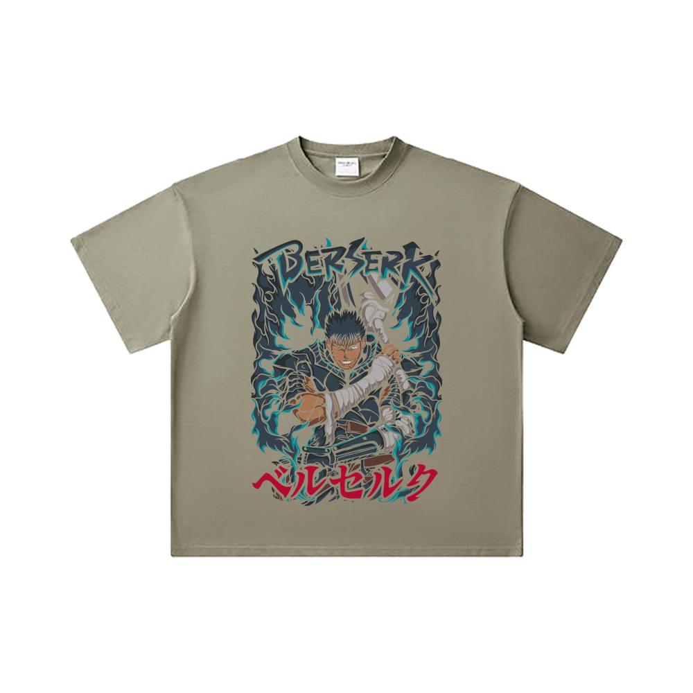 260 GSM Double Yarn 32 Count 100% Cotton Berserk V10 Print Unisex Heavy Cotton T Shirt