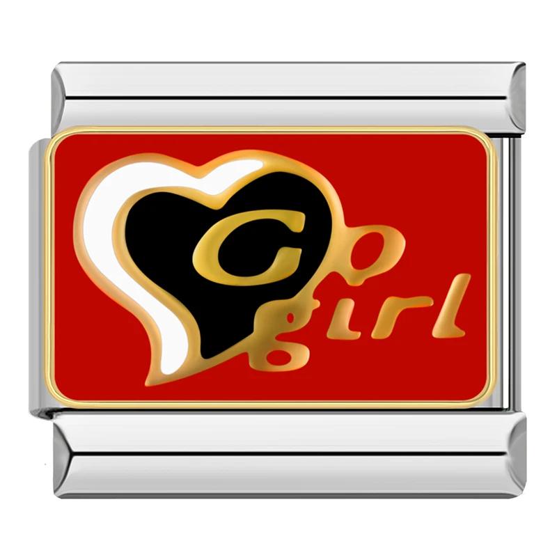 2024 Новая мода Forever Love Heart Go Girl Шарм Звенья подходят для браслета 9 мм из нержавеющей стали Изготовление ювелирных изделий своими руками DJ736-D
