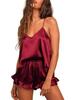 Women's Solid Color V-Neck Faux Silk Camisole and Shorts Pajama Set