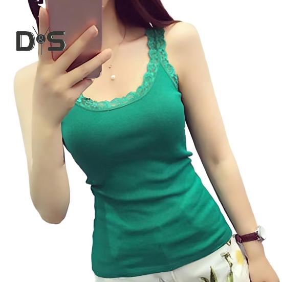 Женская туника с кружевной отделкой, топ без рукавов на тонких бретельках, летняя майка с круглым вырезом, майки