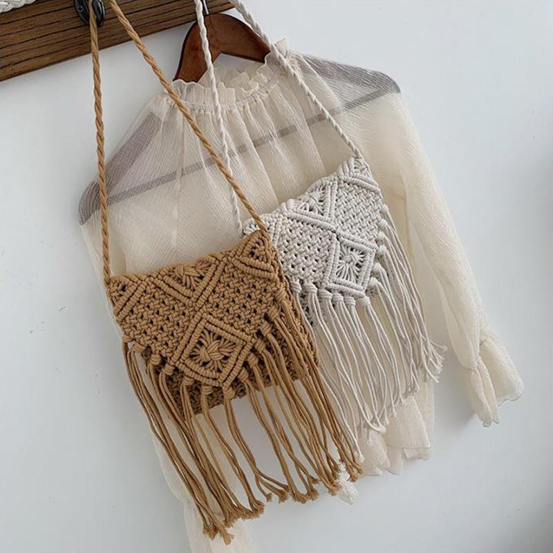 Yogodlns Bohemian Tassel Straw Bag Women Fashion Weave Handmade Crossbod Bag Summer Kintted Beach Handbag Vacation Lady Pouch