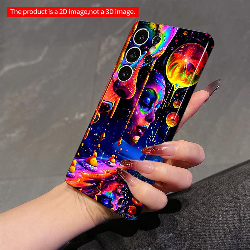 2DFlat Samsung phone case Cosmic Melting Faces Neon Galaxy Art Applicable to Galaxy S23 S24 S25ULTRA S26 A12 A14 A15 A16 A54 A55