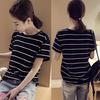 New Summer Korean Style Student Striped Short-sleeved T-shirt Loose Round Neck Top for Women