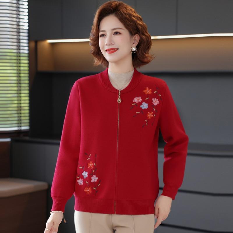 Среднее универсальное пальто-пиджак бабушкино пальто весенне-осенний свитер матери маленький кардиган старик круглый вырез вышитый вязаный свитер